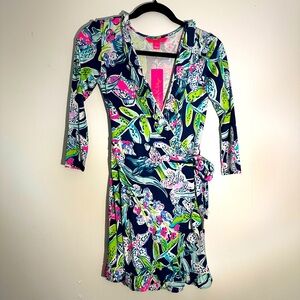 NWT Lilly Pulitzer Navy Floral Wrap Dress sz XXS